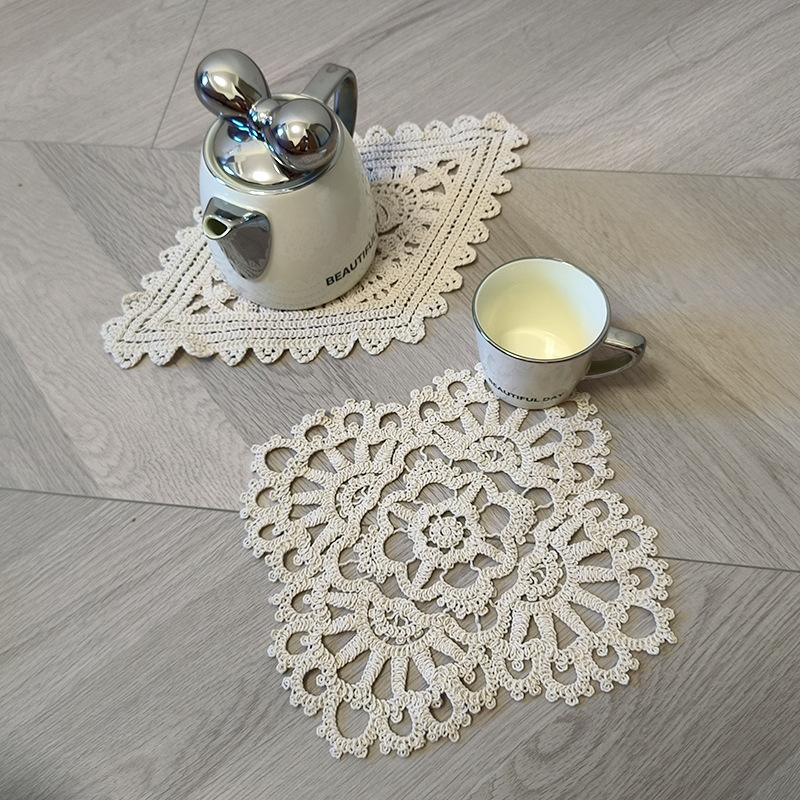 Vintage lace table mat three-dimensional hollow embroidery coaster shooting decoration props absorbent soft cotton home fabric