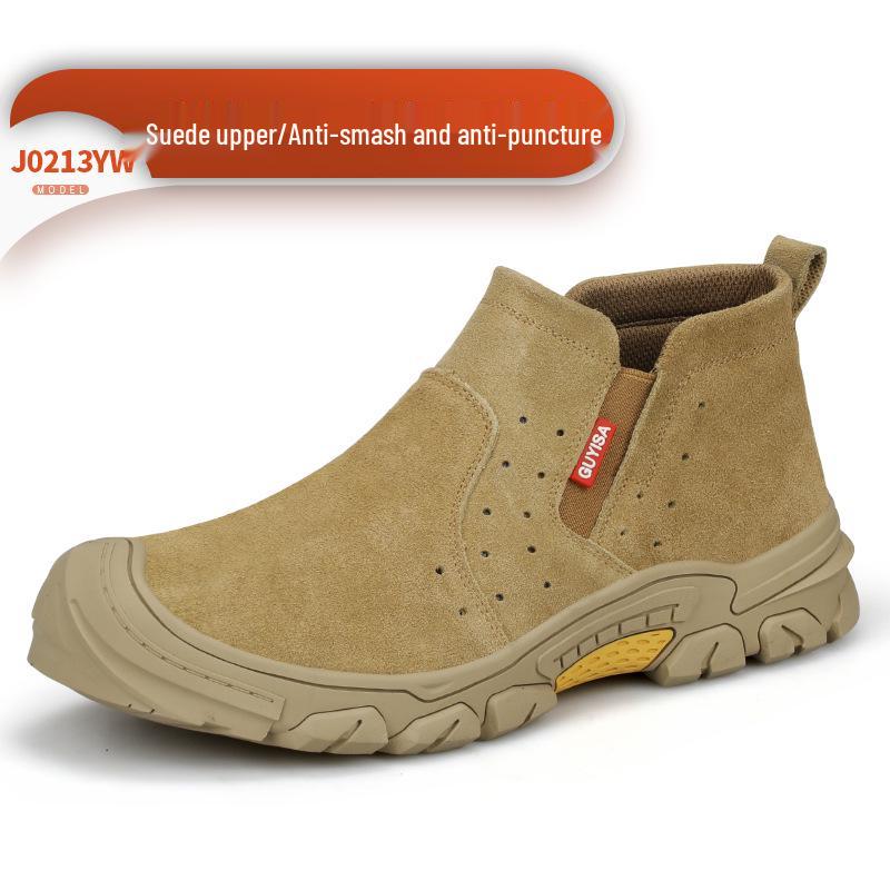Men's Steel Toe Slip-On Suede Safety Shoes - Anti-Smash, Anti-Puncture, Ideal for Summer Welders