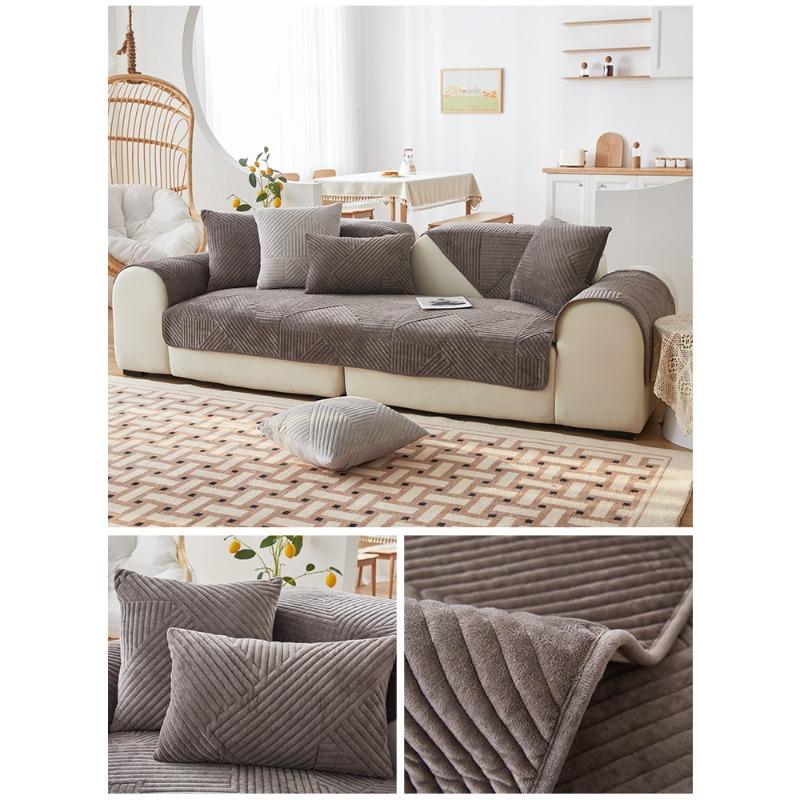Nordic Short Plush Leather Sofa Cushion Non-Slip Modern Minimalist Four Seasons Universal Sofa Cover Cover Winter Fabric Cushion