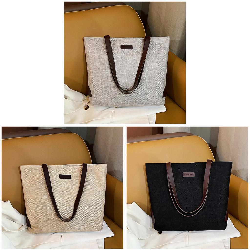Cotton Linen Casual Tote Bag Large Capacity Handheld Bucket Style For Daily Use