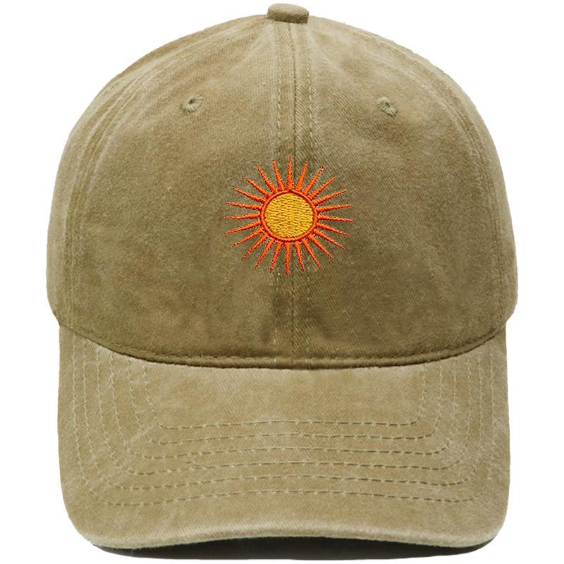 Radiant sun embroidery soft top retro dad hat bohemian outdoor outing men's and women's sunshade cap