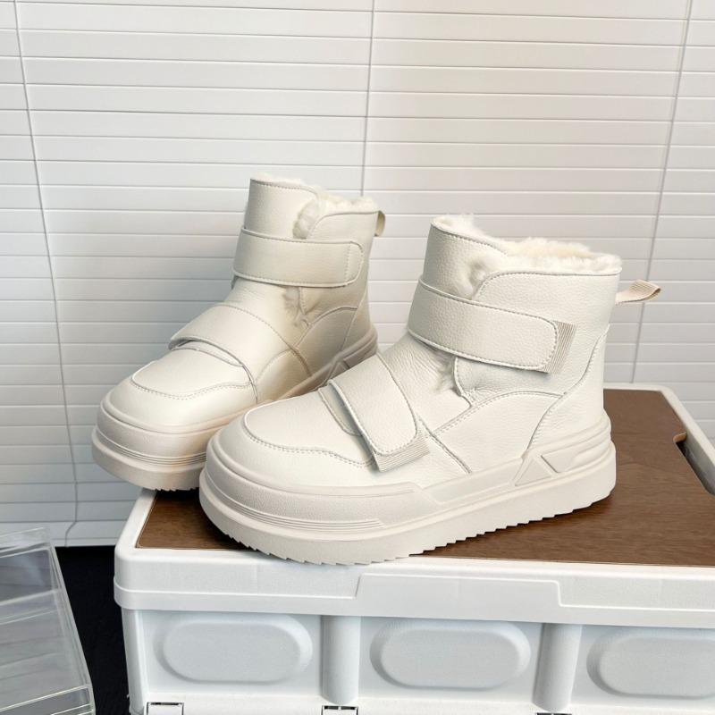 Winter new leather thick-soled snow boots women's velvet warm cotton shoes non-slip heightening short bread boots shoes