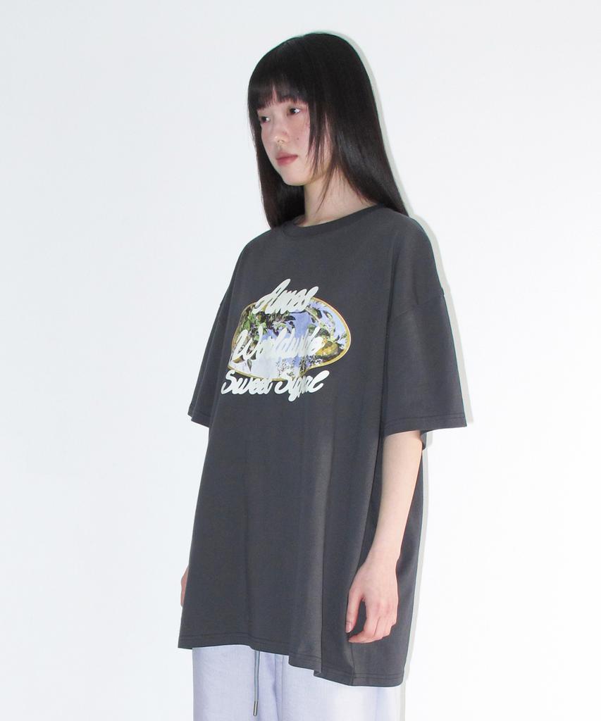 AMES-WORLDWIDE Palm Tree Oval Tee Charcoal