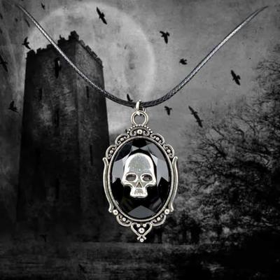 Skull Pendant Necklace, Gothic Jewelry, Halloween Dark Charm, Vintage Punk Statement Necklace