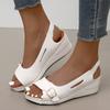 Sandali da donna 2025 primavera ed estate nuovi bocca di pesce fibbia a cinturino cavo brillante parola fascia elastica tacco zeppa sandali taglia grande