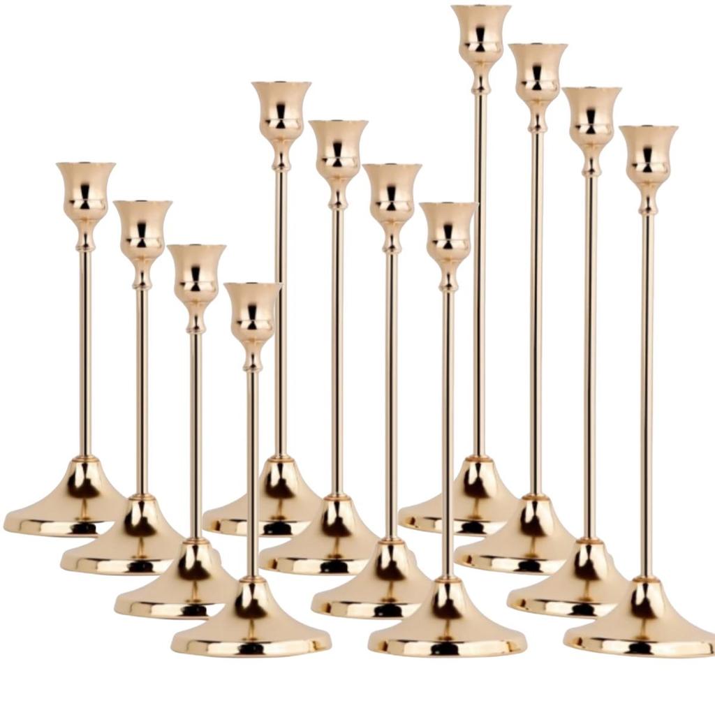 Set of 6 Elegant Bronze European Candle Holders for Romantic Tabletop Wedding and Dinner Decor