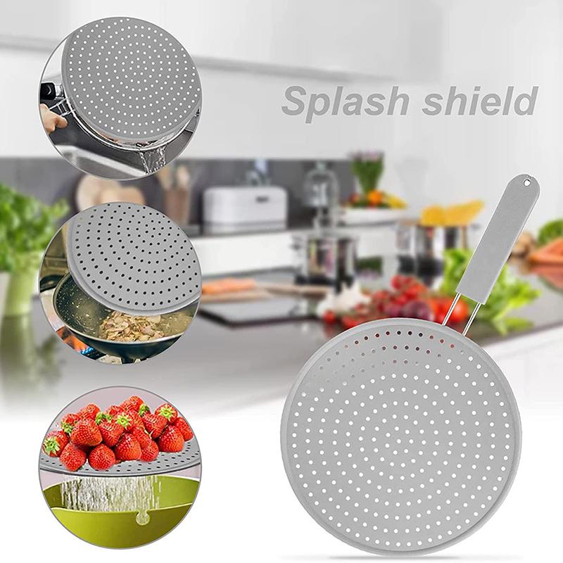 Silicone Splatter Screen With Handle Heat-resistant Oil Splash Guard Drain Board Cover Kitchen Frying Pan Lid Cooking Tools