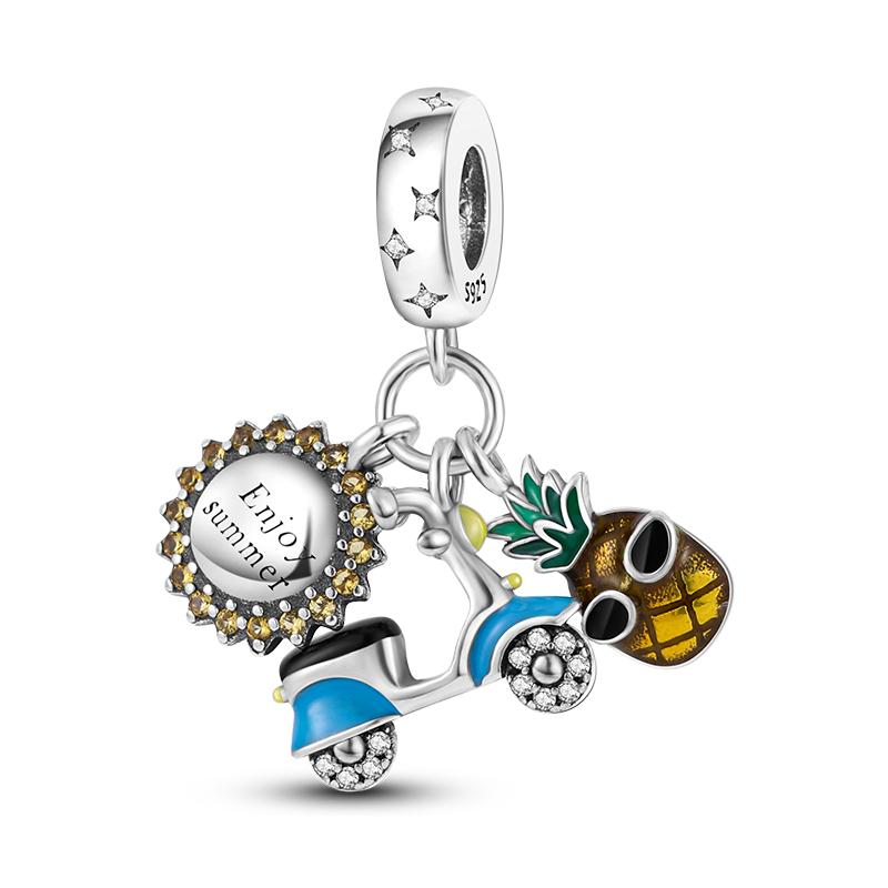 925 Copper Fashion Red Car Key Bus Charms Pendents Beads Fit 4MM Hole Diamete Bracelet Charms For Women Party Zircon Making
