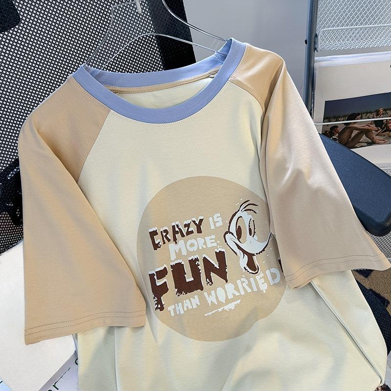 Плюс Размер Женский Летний Хлопок Новый Печатный Топ M хаки