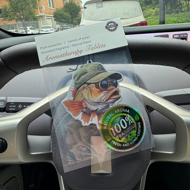 Super Cool Fish Hilton (Hotel Scent) Car Air Freshener Wearing Sunglasses and a Hat | Rearview Mirror Hanger & Dual-Purpose Air Vent Clip |