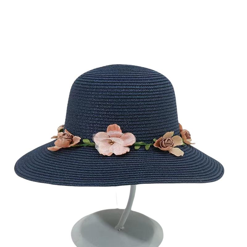 1 Pcs Wreath StrawHat Summer Sun Ladies Elegant Hat Female Vintage Hats Straw Beach Hat Flower String Woman Sunshade Caps