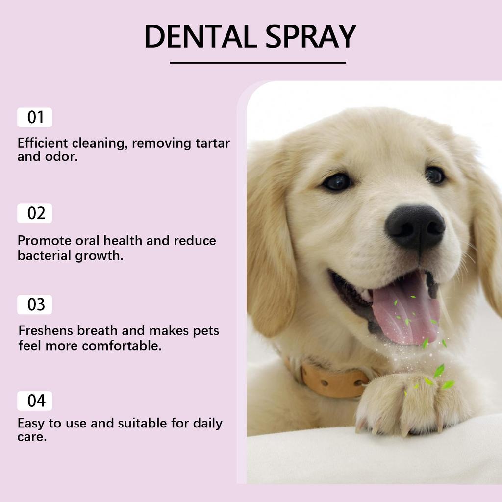 Pet Dental Spray for Dogs and Cats, Plaque Remover Bad Breath Freshener, Gentle Oral Care Cleaner for Pet Teeth Whitening