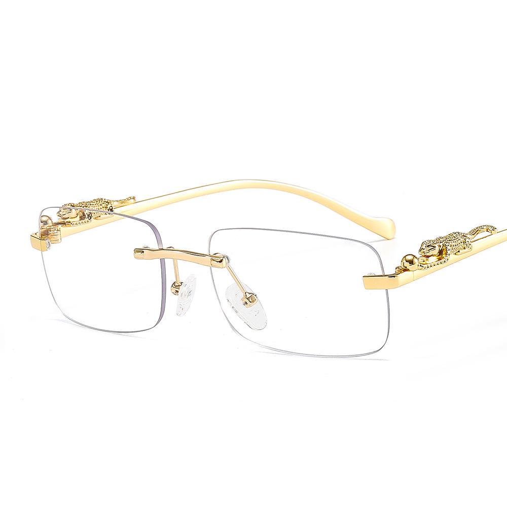 Cheetah Frameless Square Sunglasses Unisex Retro Leopard Metal Design