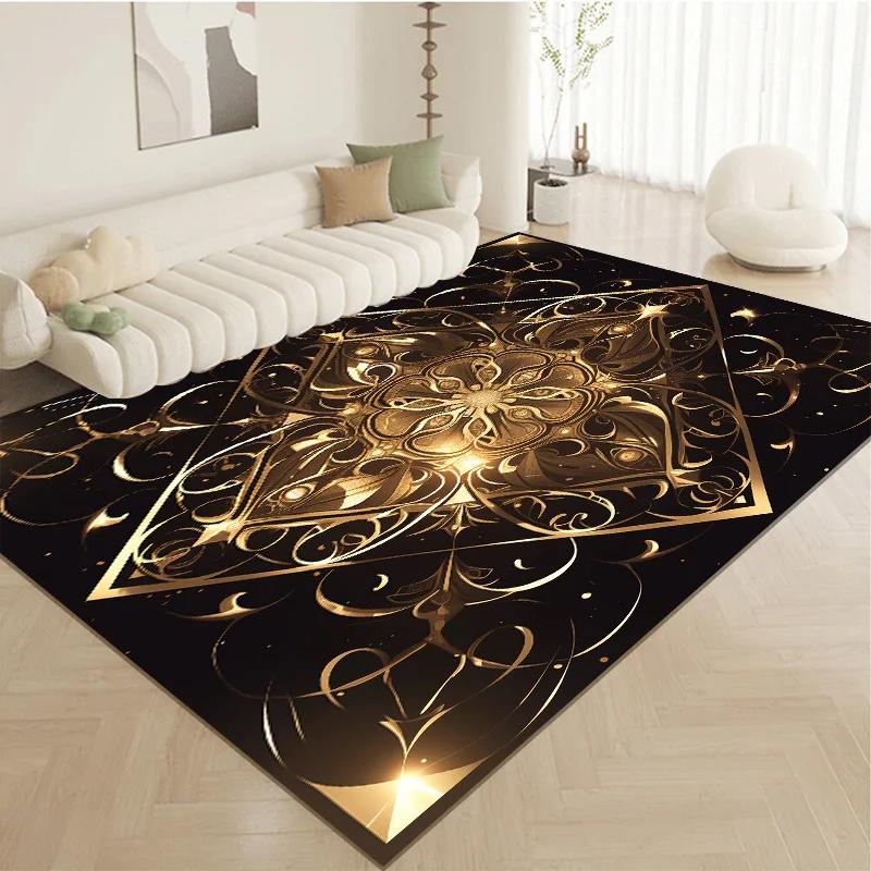 Golden Retro Persian Carpet Fluffy Large Non Slip Rug for Living Room Bedroom Luxury Decor