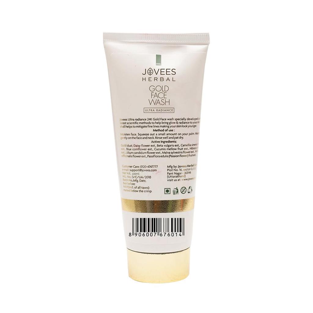 Jovees Herbal Ultra Radiance Gold Face Wash 100ml | Brightening Cleanser For Dark Spots, Glowing Skin & Hydration | Daily Gentle Face Wash