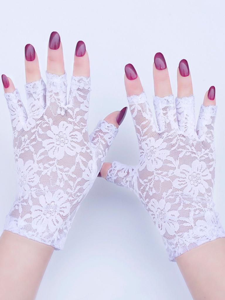 Black Fingerless Sexy Lace Gloves Women Sun Protection Gloves Women Driving Mittens for Bride Ladies Half Finger Fishnet Gloves
