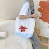 Embroidery Cherry Women's Shoulder Bag Retro Dot Female Drawstring Handbags Large Capacity Ladies Foldable Tote Shopping Bags
