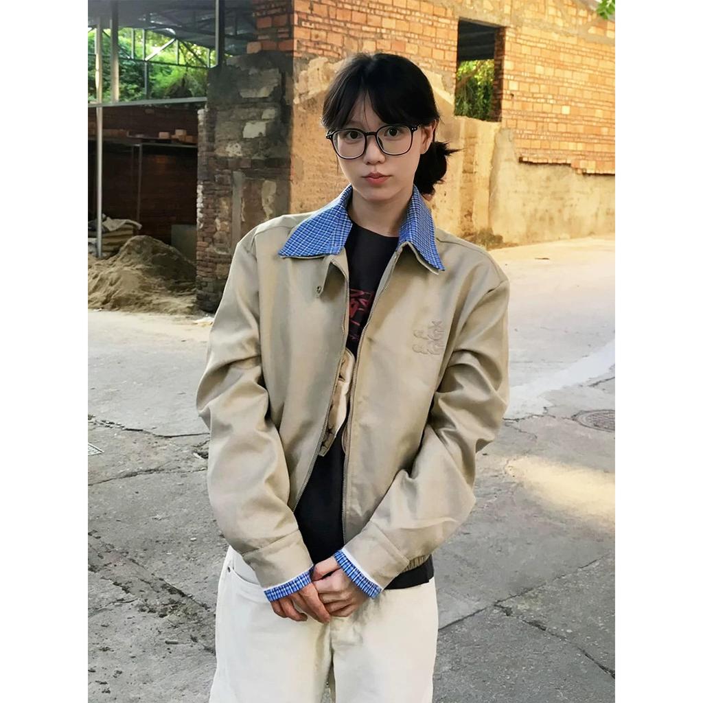 Women's Plaid Patchwork American Barn Style Jacket - Trendy Early Autumn Design Cardigan