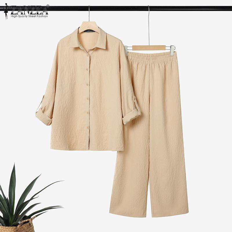 ZANZEA Womens Long Sleeve Blouse and Pants Casual Two Piece Suit Sets