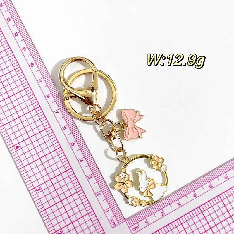 Sakura Rabbit Pink Metal Keychain Set: Cute Couples Gift & Bag Charm