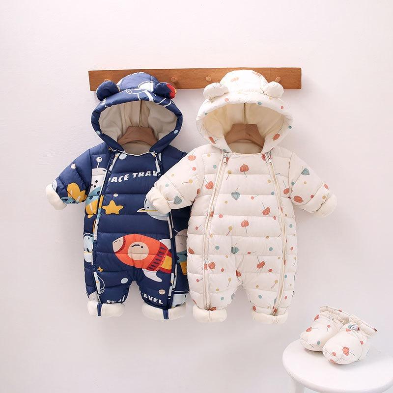 Warmer dicker Fleece Baby Strampler mit langen Ärmeln Neugeborenes Baby Winter Krabbelkleidung