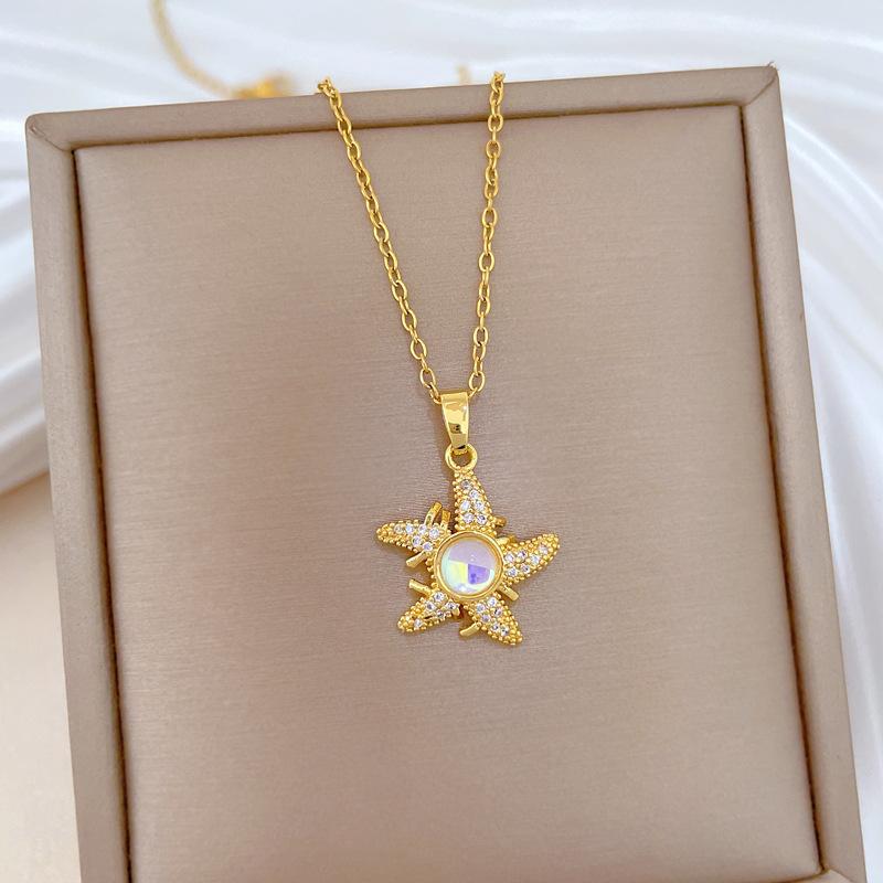 Titanium Steel, Colorful Sea Stars, Light Luxury Temperament, Gorgeous Diamond Necklace, Female Versatile Collarbone Chain, Titanium Steel Chain