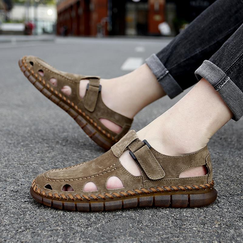 FashionGenuine Leather Men Sandals Big Size Summer Shoes Outdoor Casual Sandals Cowhide Beach Shoes Two Uses Men's Sandals Slippers