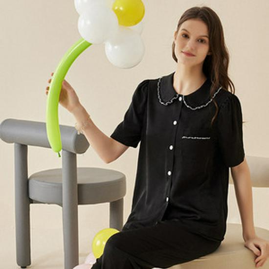 Clearance: Spring/Summer Ice Silk Pajama Set for Couples - Women's Imitation Silk