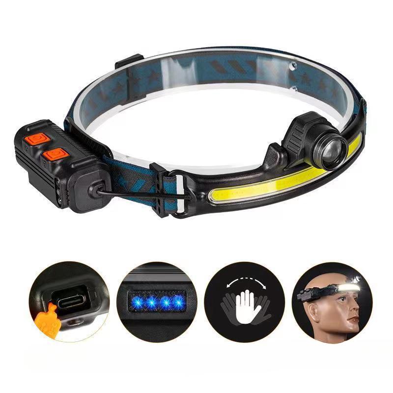 Multi Functional XPG+COB Waving Sensing Headlights with Dual Light Sources and Zoom for Outdoor Night Running. Wearable Floodlight Headlights