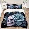 3-teiliges Blau-Rose und Spinne Bettwäsche-Set - Weiches & Bequemes Polyestergewebe, Ganzjahres-Atmungsaktives Bettdecken-Set Für 1 Bettbezug & 2 Kissen