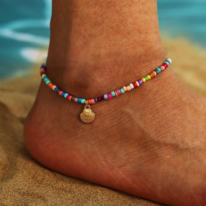 Modyle Vintage Silberfarbene Perlen Seestern Fußkettchen Für Damen Handgefertigt Perlen Fußkettchen Sommer Strand Fußschmuck