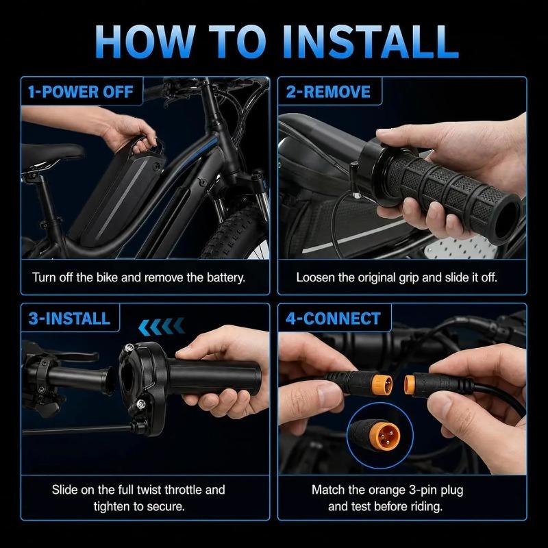 Xiaomi Ebike Full Twist Throttle 3‑Pin Protective Quick Accelerator Kit 12V‑72V Universal Speed Control for Electric Bicycle Gas Handle
