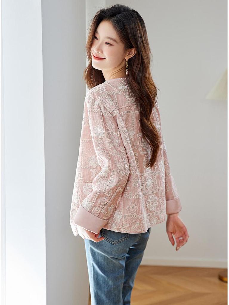 2025 Spring/Summer Women's Loose-Fit Embroidered Jacket: New Chinese Retro Style, Round Neck, Outerwear SP6057
