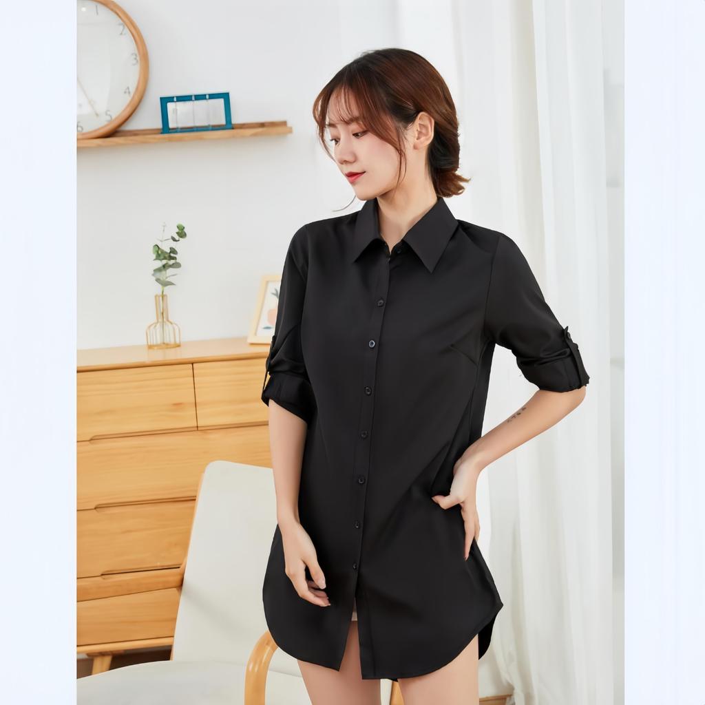 KOEKOI Shirt Long Open Flattering Loose Perfect for Shirt Loungewear Women's Blouse, Sleeve, Front, Top, Fit, Casual, Simple, Slimming, Commuting,