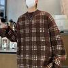 Men's Vintage Plaid Knitted Pullovers Contrasting Colors Loose Autumn Winter Casual O-Neck Fashion Long Sleeve Sweaters