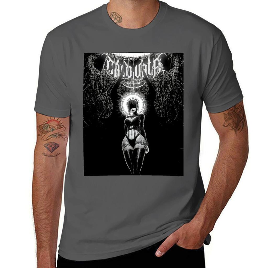 Calovala Gothic Anime Girl Black And White Tshirt Vintage Print Crew Neck Tee Tshirt