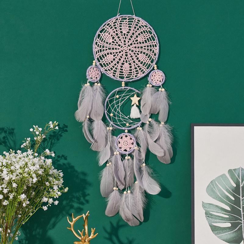 5pcs Boho Handmade Dreamcatcher Set Vintage Home Wall Artificial Imitation Feather Decorative Wall Hanging Bedroom Decorations