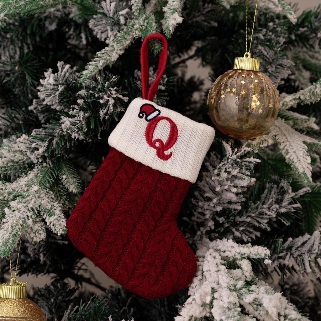 Haobei Red Knitted Christmas Stocking Ornament with Embroidered Lettering