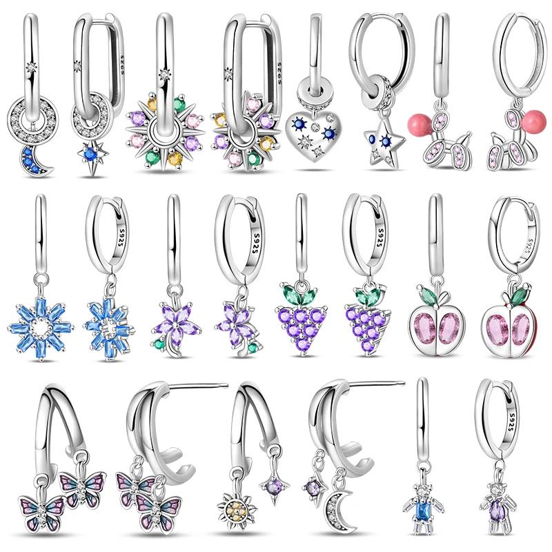 Original 925 Silver Simple Starry Moon Night Zircon Earrings for Women Trending Fashion Jewelry Birthday Gift New In
