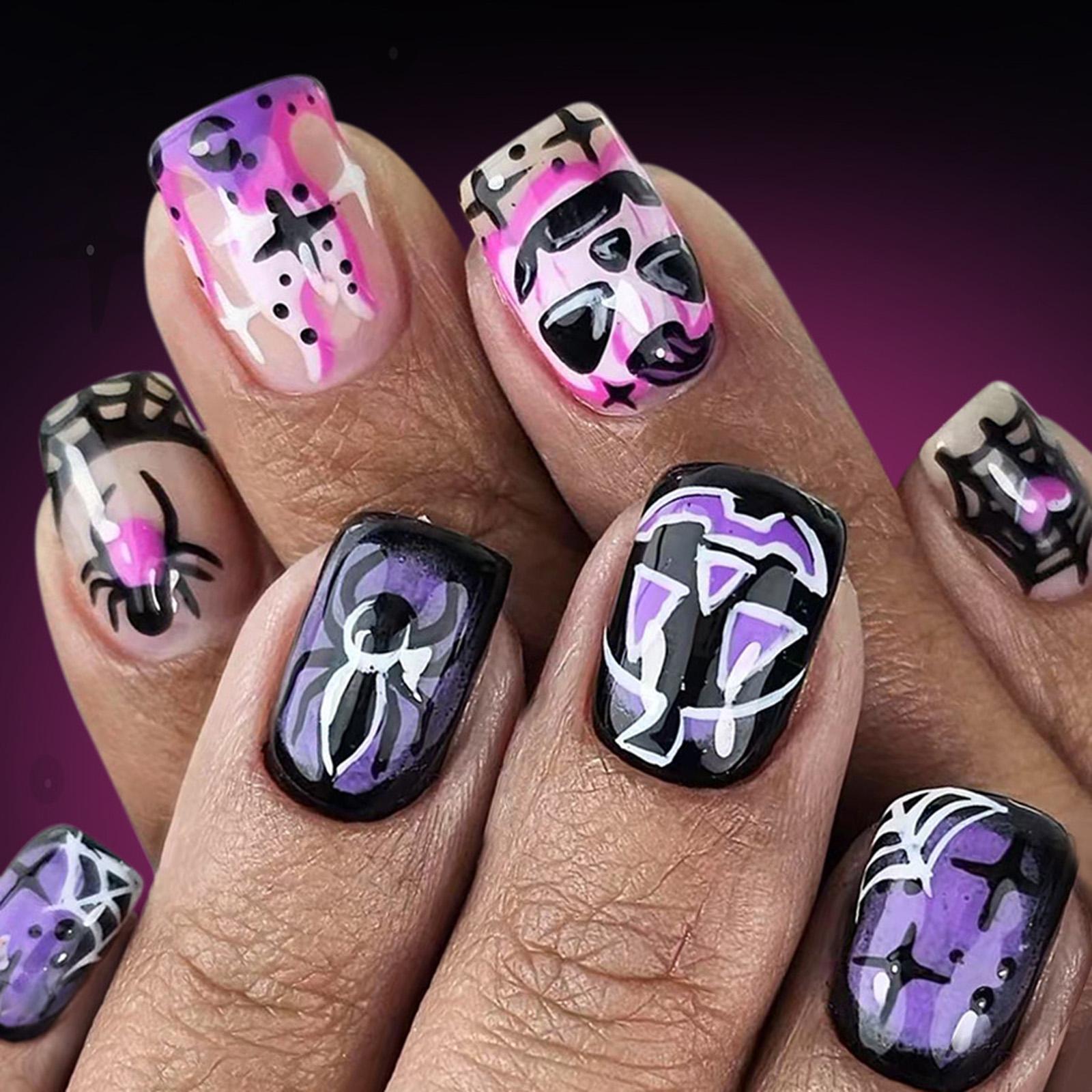 

Хэллоуин Накладные ногти Квадратные Искусственные ногти Акриловые ногти Паутина Накладные ногти Наклейки для ногтей Полное покрытие Накладные ногти