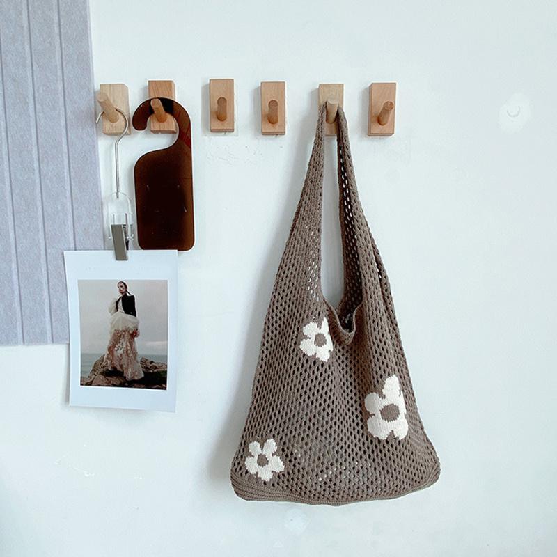 Damen-Umhängetasche mit großem Fassungsvermögen, modisches Blumenmuster, gehäkelte Tragetasche, All-Match-Tasche, süße Gürteltasche, Stricktasche