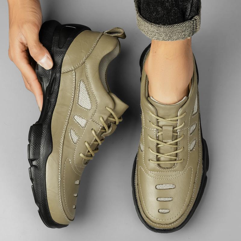 Moda Masculina Sapatos de Trabalho Outdoor em Couro Genuíno com Cadarço Conforto Sapatos Formais Sola Antiderrapante Tênis de Caminhada Escalada Acampamento