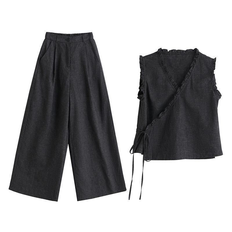 Suit women's summer new design sense fashion temperament thin a whole set of wide-leg pants two-piece set