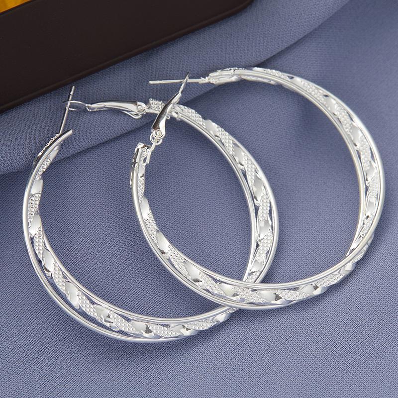 Luxury 5cm Silver Color Round Hoop Earrings For Women Charm Wedding Engagement Gift  Jewelry Accessories Christmas Gift