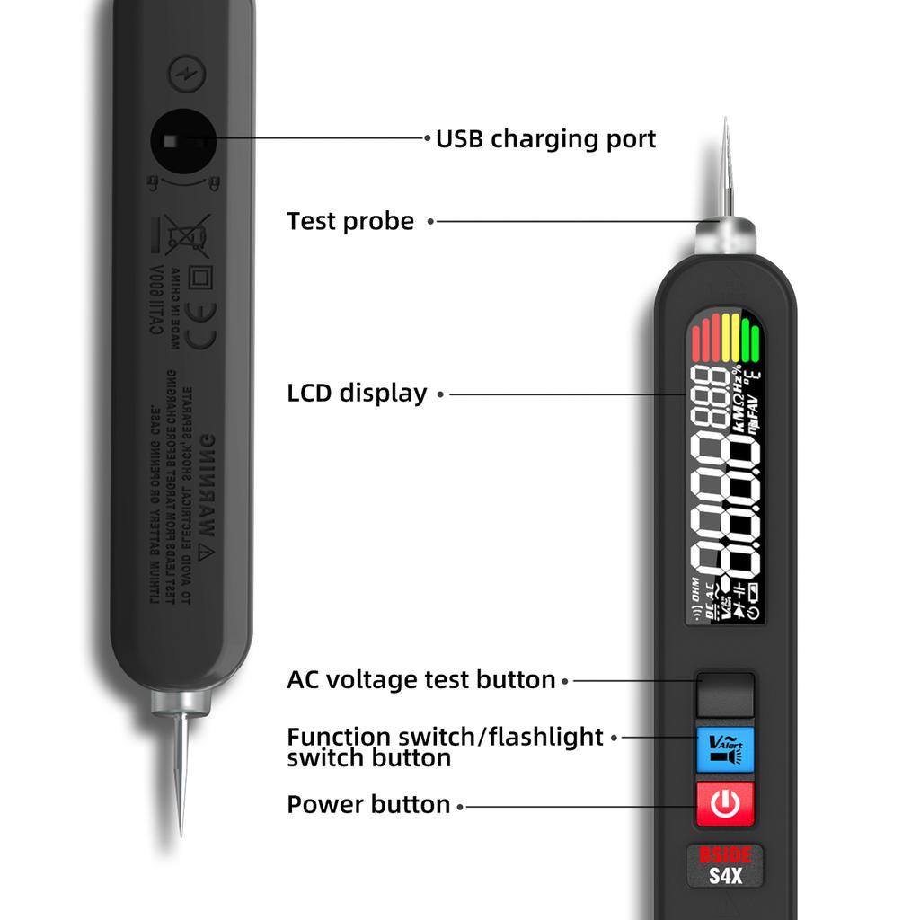 BSIDE S4X Digital 12 300V AC Voltage Tester Power Line Leakage Detector Electric Leakage Detect Pen EBTN Display