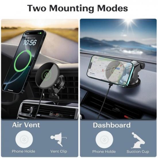 30W Magnetic Car Wireless Charger Phone Mount Bracket For iPhone 17 16 Pro 15 14