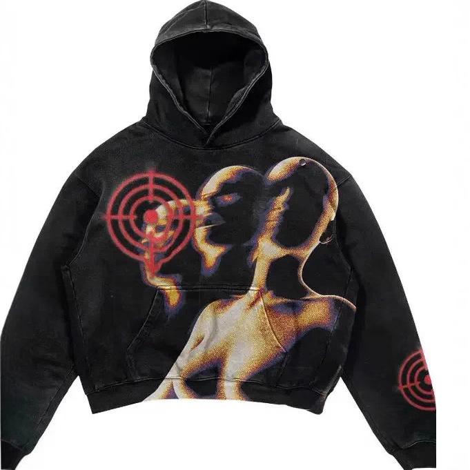 2024 Dark Washed Harajuku Print Sport Hoodie - Streetwear Sweatshirt for Couples