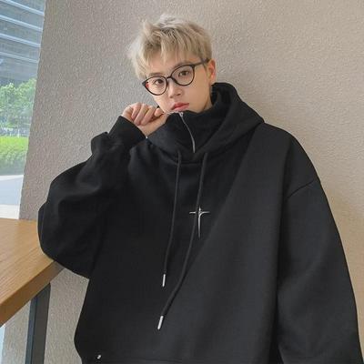 Men's 2024 Spring/Fall Retro Hoodie: Two-Piece Look, Half-Zip, Solid Color, Lapel Design