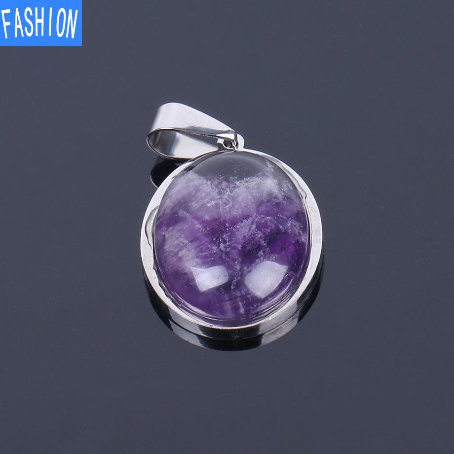

Ожерелье с простой подвеской из овального выпуклого натурального кристалла Amethyst