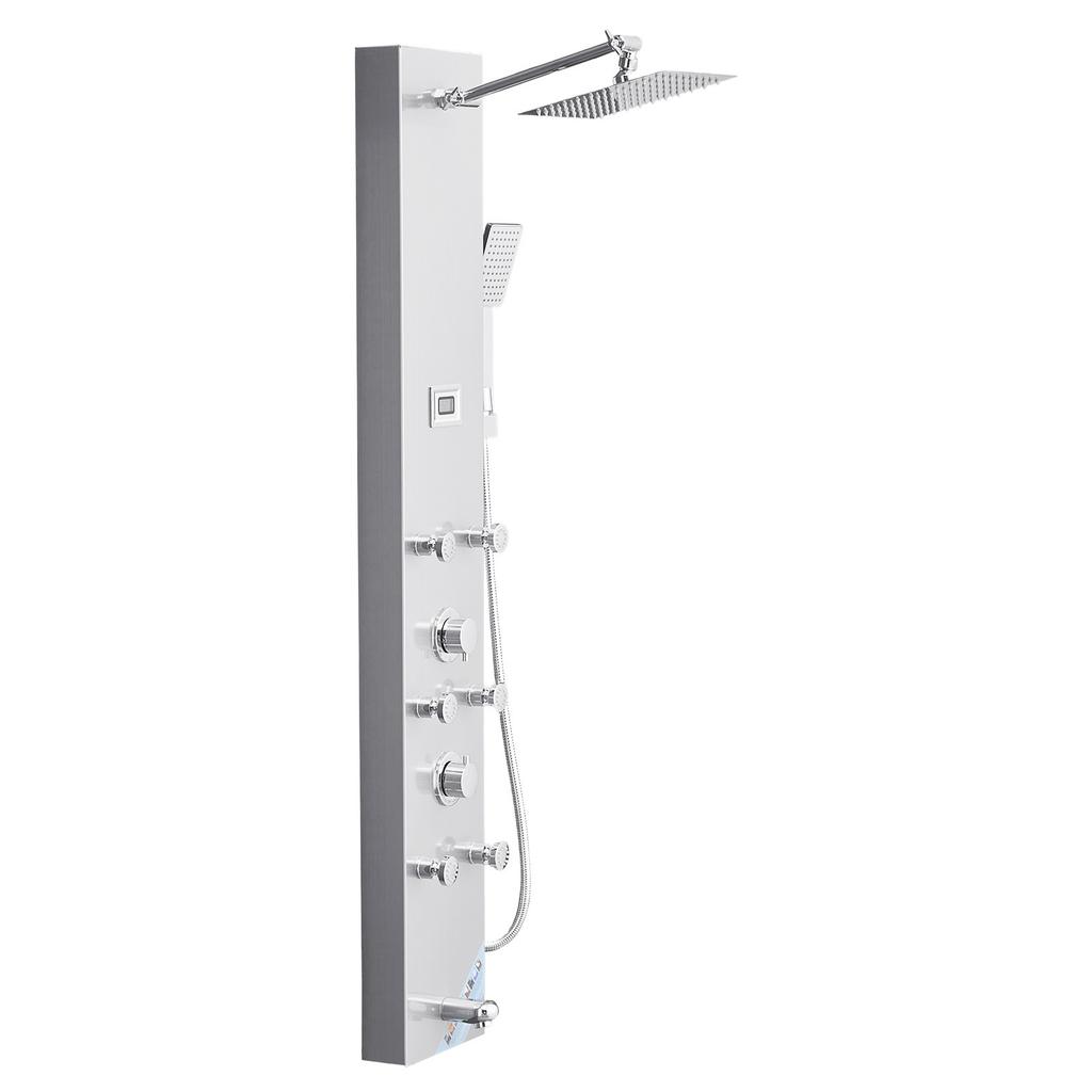 VEVOR Shower Panel Tower System with Rainfall Shower Head, LED, 49 in Brushed Stainless Steel Shower Column, 4-Function Faucet
